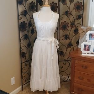 WHBM cotton/silk blend white halter dress fully li